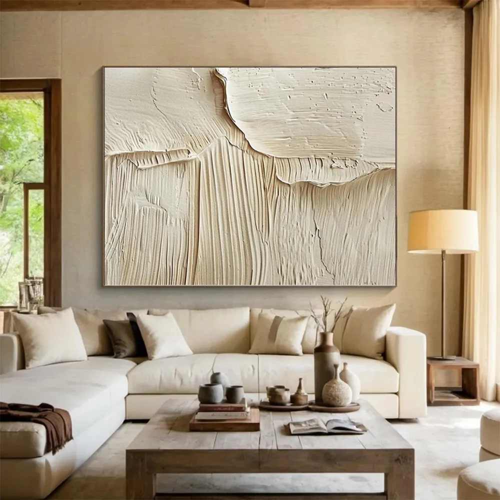 Beige Textured Abstract Canvas Artwork 4OH4V wall art